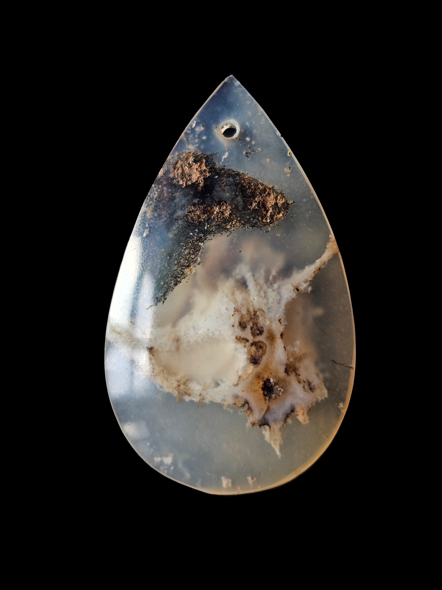 New Mexico Plume Agate Pre-Drilled Pear Cabochon 22.23ct