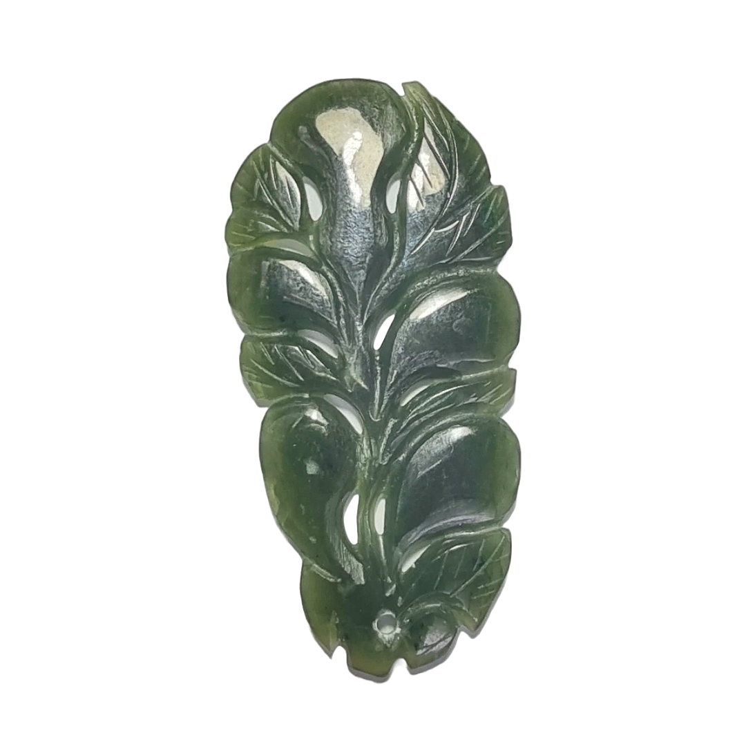 Nephrite Jade Leaf Carving (Drilled) 21ct