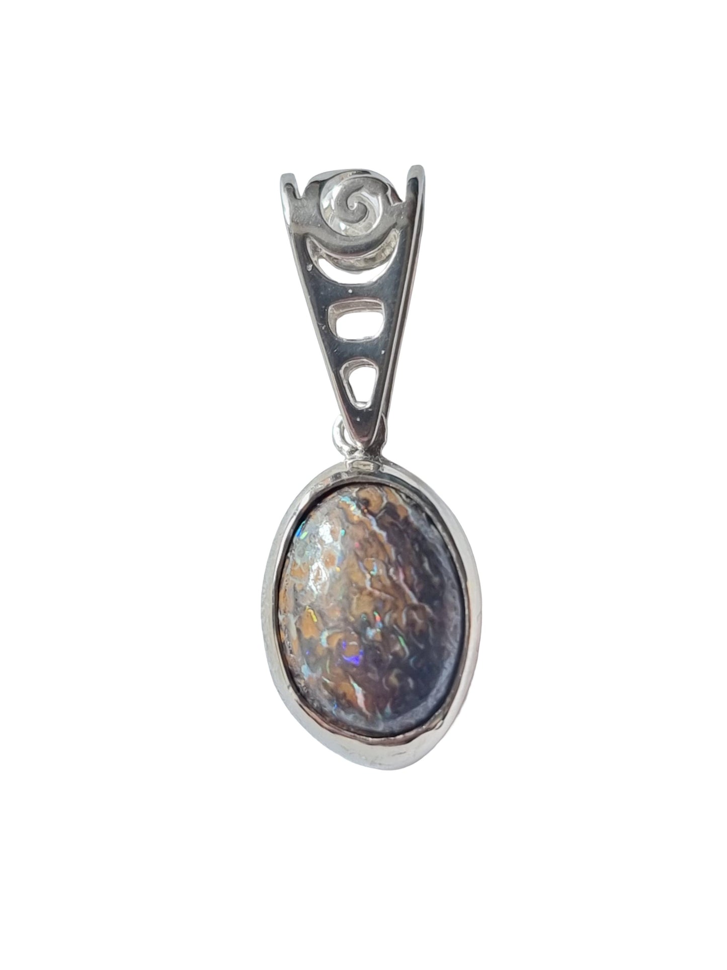 Sterling Silver Australian Boulder Koroit Opal Oval Pendant