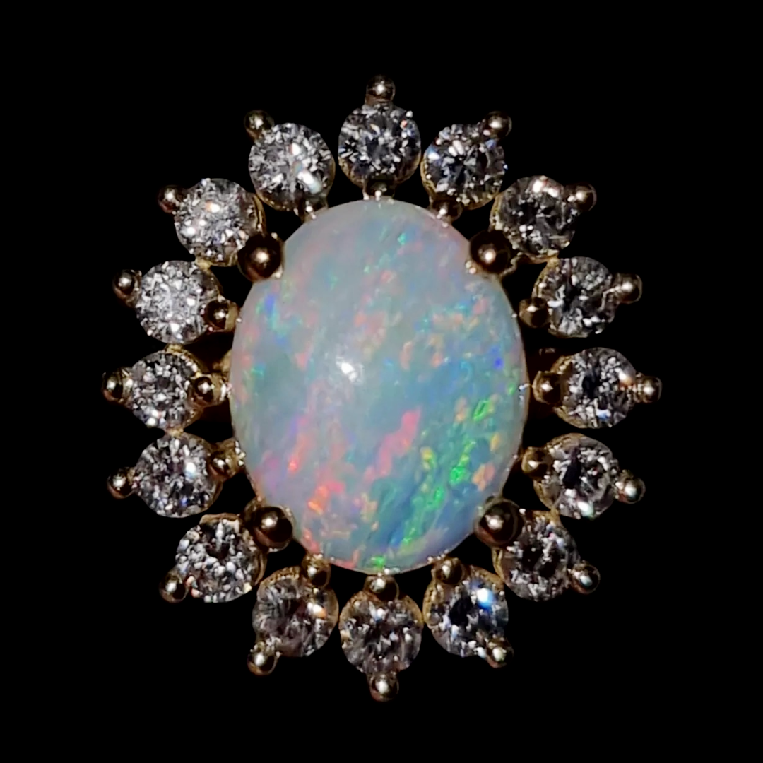 14ct Gold Australian Opal and Natural Diamond Ring