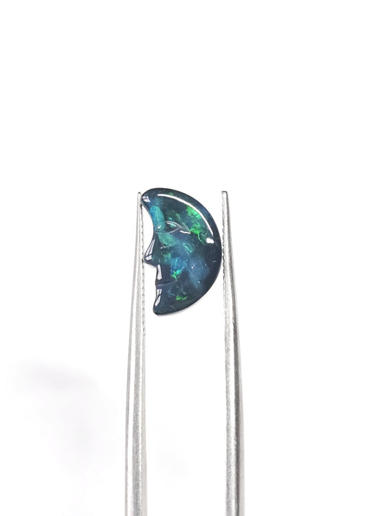 Australian Lightning Ridge Black Opal Crescent Moon Carving 1.96ct