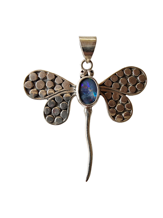 Sterling Silver Dragonfly Australian Opal Doublet Pendant