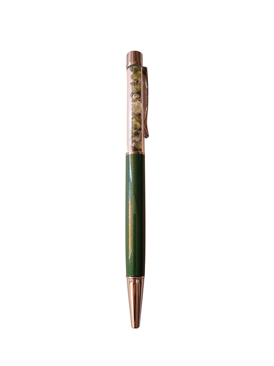 Forest Green Moss Agate and Peridot Twist Pen