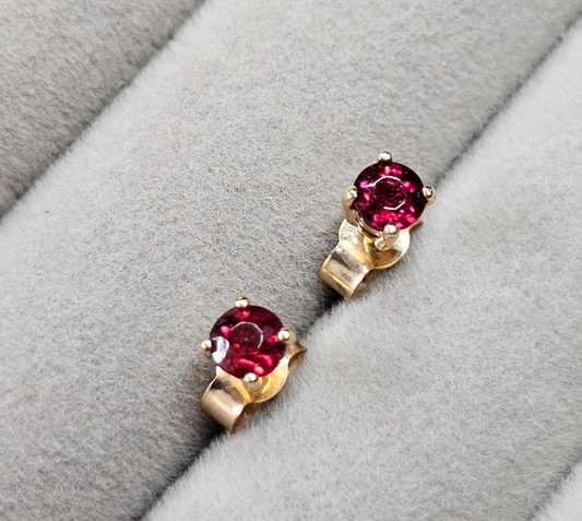 Natural Red Zircon 9ct Gold Stud Earrings