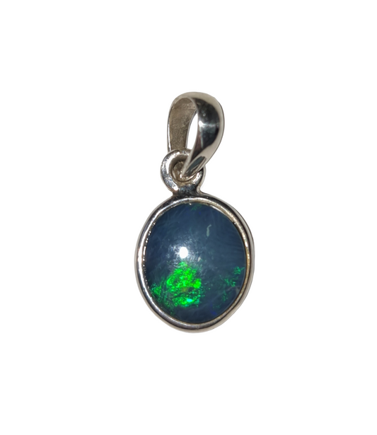 Sterling Silver Australian Opal Doublet Oval Pendant