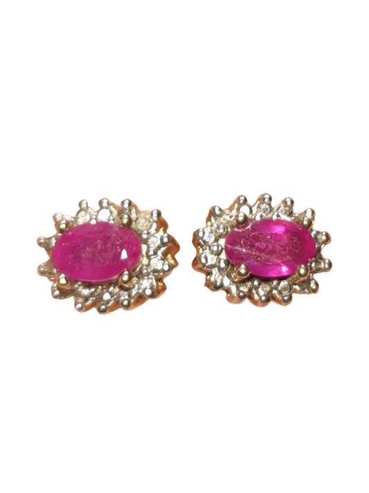 Ruby and Diamond Sterling Silver Stud Earrings