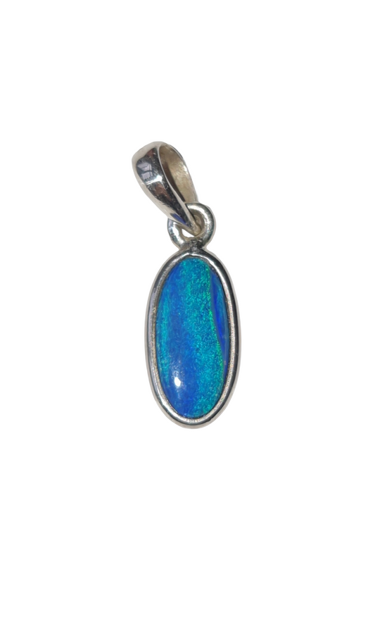 Sterling Silver Australian Opal Doublet Oval Pendant