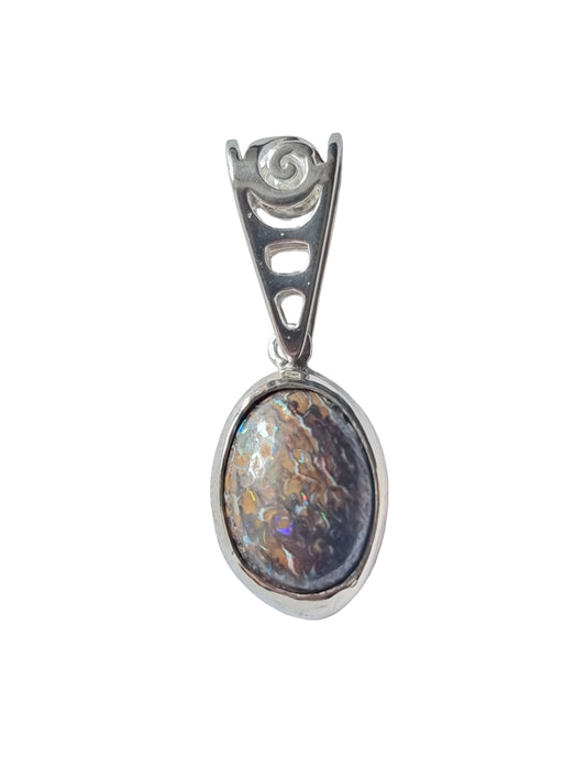 Sterling Silver Australian Boulder Koroit Opal Oval Pendant