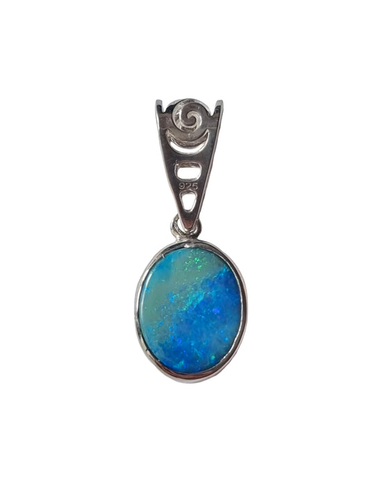 Sterling Silver Australian Opal Doublet Oval Pendant