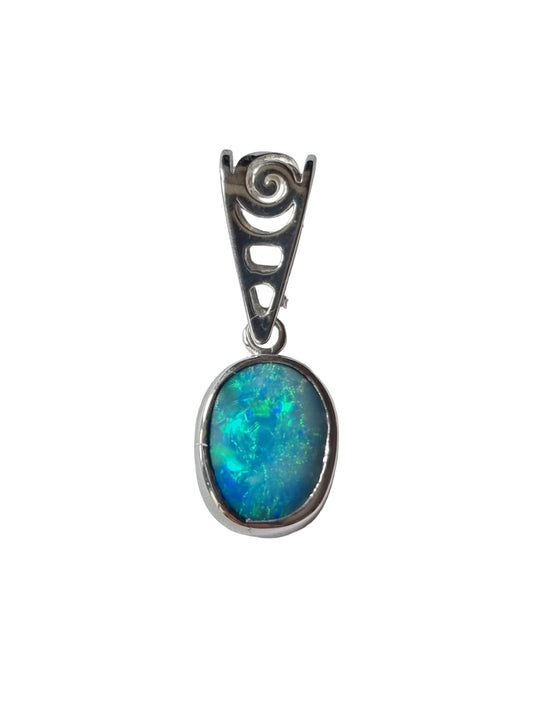 Sterling Silver Australian Opal Doublet Oval Pendant