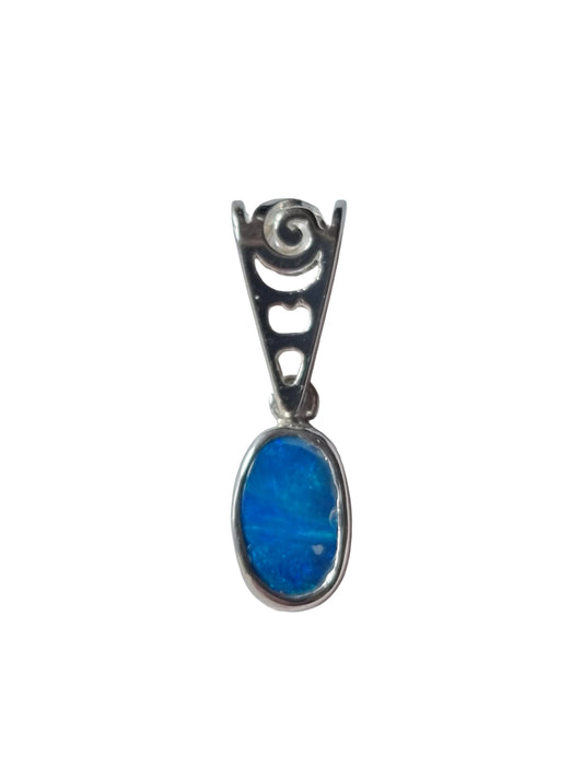 Sterling Silver Australian Opal Doublet Oval Pendant