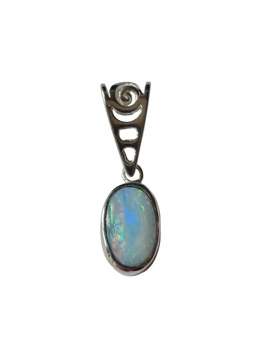 Sterling Silver Australian Opal Doublet Oval Pendant