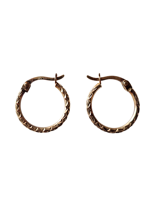 Pre-Loved Italian 9ct Solid Gold Diamond Cut Creole Hoop Earrings